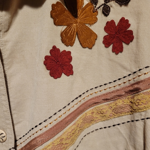 Quizz Woman Lt Wt Western Appliqued Corduroy Button Down Women's 22 - Picture 4 of 5